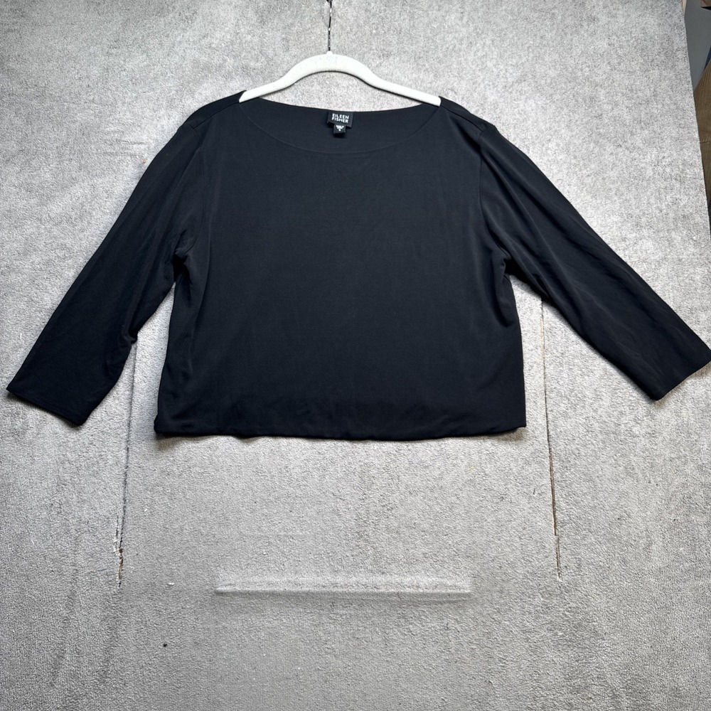 Eileen Fisher Black Boxy‎ Top Women's Small Organic Cotton Minimalist Lagenlook